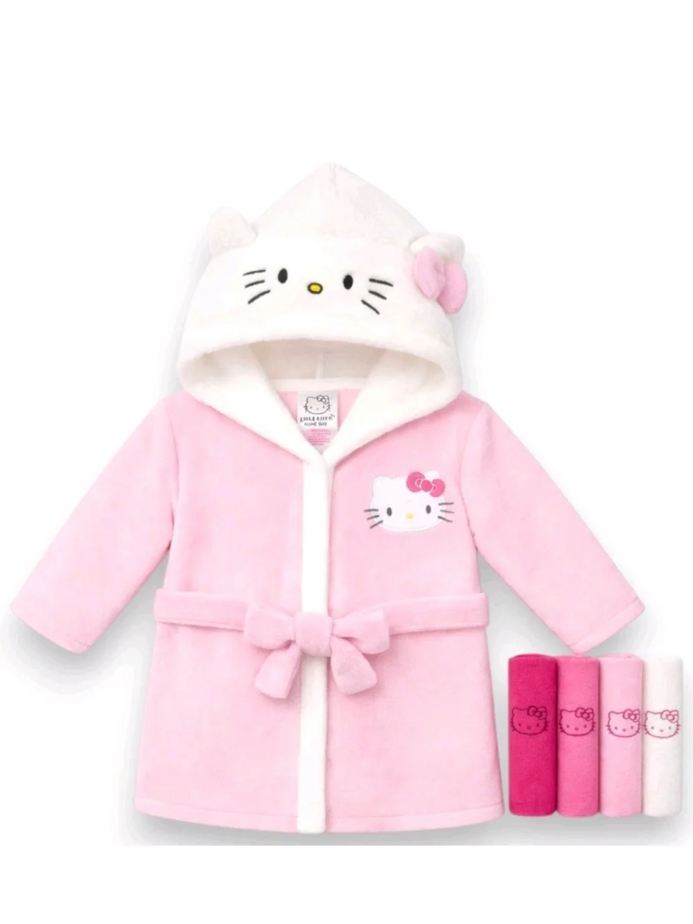 Hello Kitty Light Pink Hooded Plush Kids Robe with White Trim